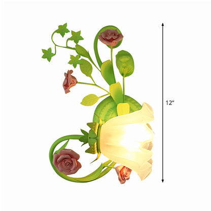 Vivolux | Einzelleuchte für die Wand links/rechts, Pastorale Rüsche, satiniertes weißes Glas, Wandleuchte in Grün mit/ohne Schalter