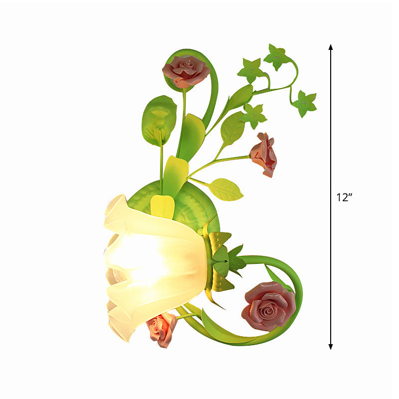 Vivolux | Einzelleuchte für die Wand links/rechts, Pastorale Rüsche, satiniertes weißes Glas, Wandleuchte in Grün mit/ohne Schalter
