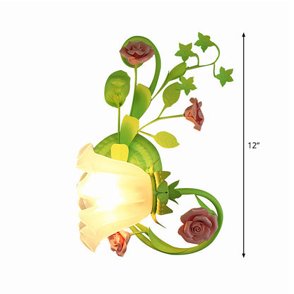 Vivolux | Einzelleuchte für die Wand links/rechts, Pastorale Rüsche, satiniertes weißes Glas, Wandleuchte in Grün mit/ohne Schalter