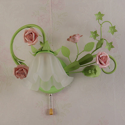 Vivolux | Einzelleuchte für die Wand links/rechts, Pastorale Rüsche, satiniertes weißes Glas, Wandleuchte in Grün mit/ohne Schalter