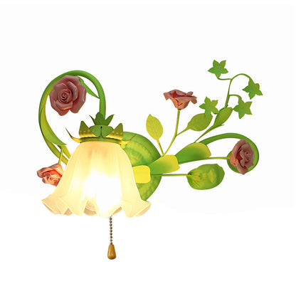 Vivolux | Einzelleuchte für die Wand links/rechts, Pastorale Rüsche, satiniertes weißes Glas, Wandleuchte in Grün mit/ohne Schalter