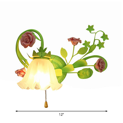 Vivolux | Einzelleuchte für die Wand links/rechts, Pastorale Rüsche, satiniertes weißes Glas, Wandleuchte in Grün mit/ohne Schalter