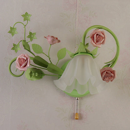 Vivolux | Einzelleuchte für die Wand links/rechts, Pastorale Rüsche, satiniertes weißes Glas, Wandleuchte in Grün mit/ohne Schalter