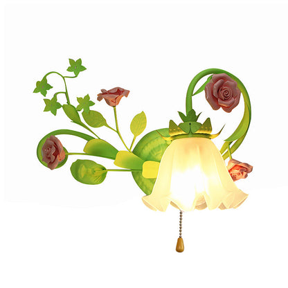 Vivolux | Einzelleuchte für die Wand links/rechts, Pastorale Rüsche, satiniertes weißes Glas, Wandleuchte in Grün mit/ohne Schalter