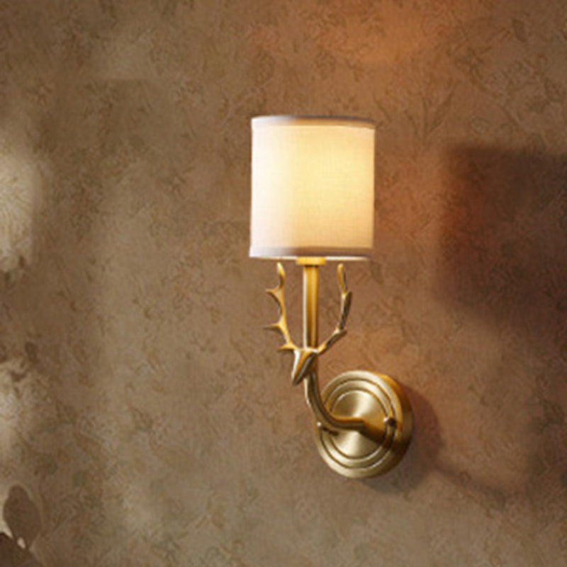 Vivolux | Zylinderstoff Wandlamp Aufhängung Cottage 1 Kopf Schlafzimmer Wandleuchte mit Hirschkopf-Deko in Schwarz/Gold