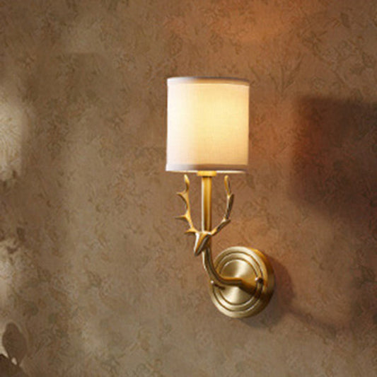 Vivolux | Zylinderstoff Wandlamp Aufhängung Cottage 1 Kopf Schlafzimmer Wandleuchte mit Hirschkopf-Deko in Schwarz/Gold