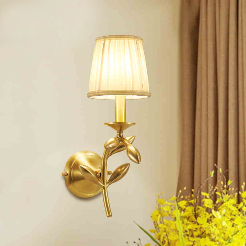 Vivolux | Gold Wheat Branch Wandlamp Boerderij Metaal Enkele Slaapkamer Wandmontage Armatuur met Verzamelde Stoffen Kappen