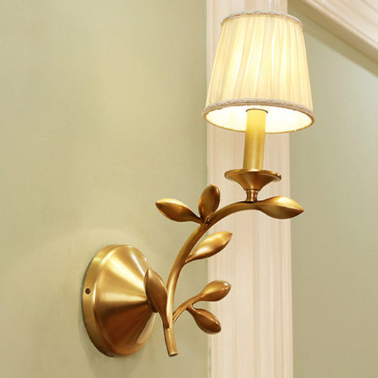 Vivolux | 1/2-Birnen Tapetenbeleuchtung Rustikales Gold Gesammelter Stoff Wandmontierte Lampe mit Weizendekor