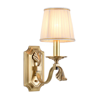 Vivolux | Faltender Stoff Kegel Wandlicht Traditionell 1/2-Glühbirne Wohnzimmer Wand Sconces mit Arm in Gold