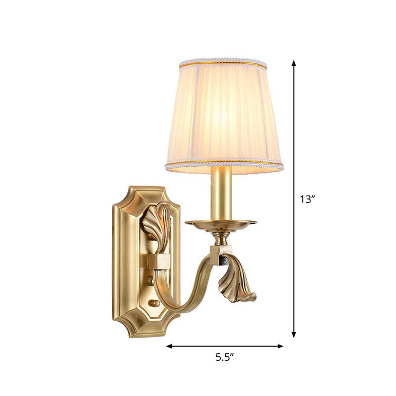 Vivolux | Faltender Stoff Kegel Wandlicht Traditionell 1/2-Glühbirne Wohnzimmer Wand Sconces mit Arm in Gold