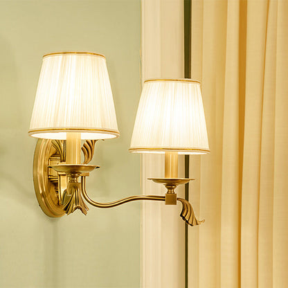 Vivolux | Faltender Stoff Kegel Wandlicht Traditionell 1/2-Glühbirne Wohnzimmer Wand Sconces mit Arm in Gold