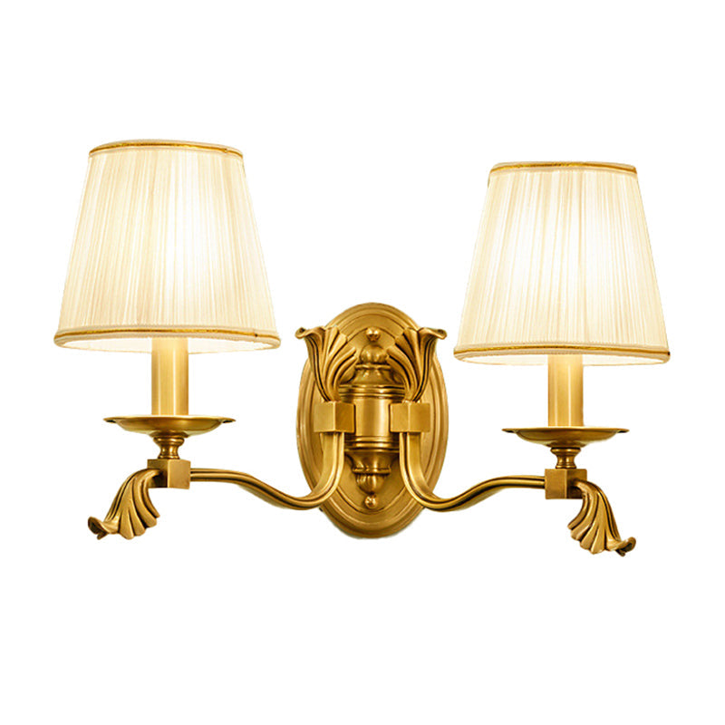 Vivolux | Faltender Stoff Kegel Wandlicht Traditionell 1/2-Glühbirne Wohnzimmer Wand Sconces mit Arm in Gold