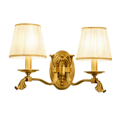 Vivolux | Faltender Stoff Kegel Wandlicht Traditionell 1/2-Glühbirne Wohnzimmer Wand Sconces mit Arm in Gold