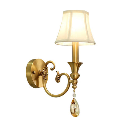 Vivolux | Traditionelle Flatternde Wandleuchte 1/2-Licht Stoff Wandlampen in Gold mit Kristalltropfen