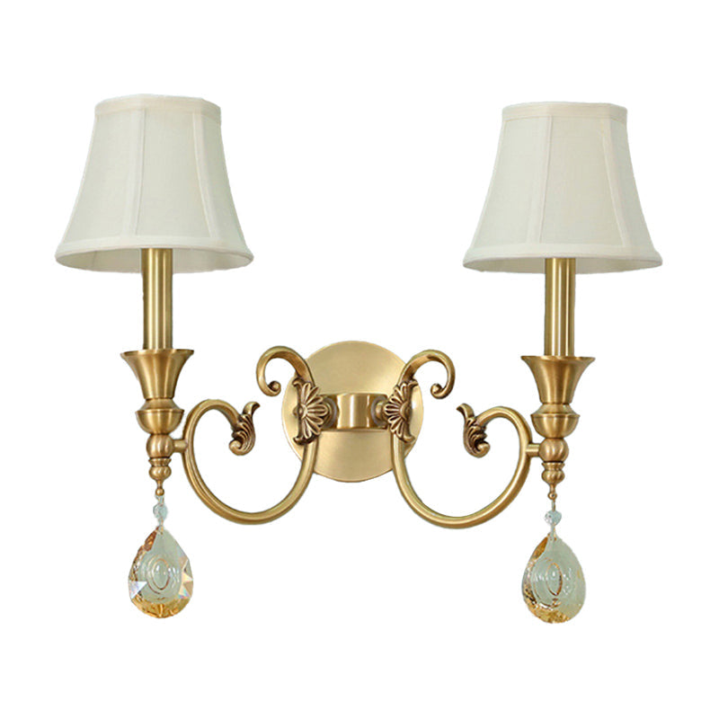 Vivolux | Traditionelle Flatternde Wandleuchte 1/2-Licht Stoff Wandlampen in Gold mit Kristalltropfen