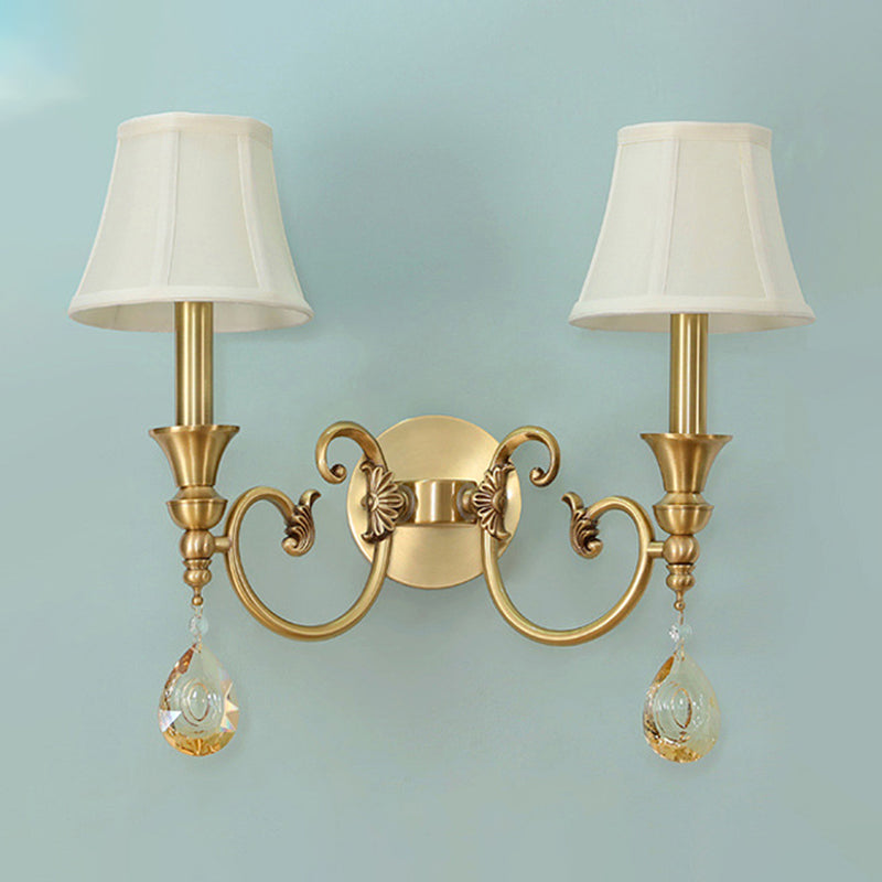 Vivolux | Traditionelle Flatternde Wandleuchte 1/2-Licht Stoff Wandlampen in Gold mit Kristalltropfen