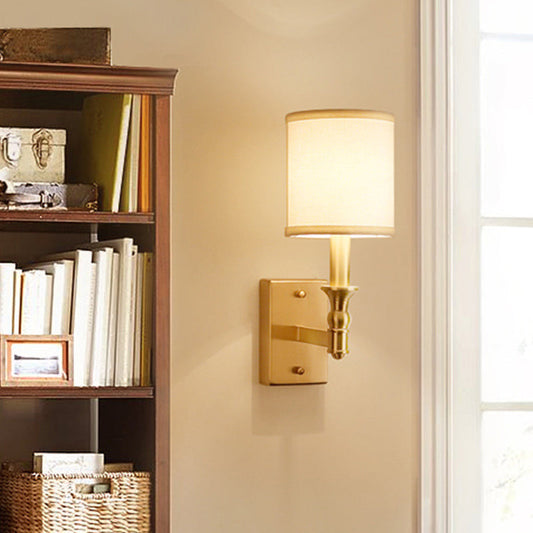 Vivolux | Zylinderförmige Stoff-Wandlicht-Set Einfachheit 1-Leuchtmittel Schlafzimmer Wandmontage Beleuchtung in Gold