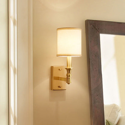 Vivolux | Zylinderförmige Stoff-Wandlicht-Set Einfachheit 1-Leuchtmittel Schlafzimmer Wandmontage Beleuchtung in Gold
