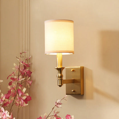 Vivolux | Zylinderförmige Stoff-Wandlicht-Set Einfachheit 1-Leuchtmittel Schlafzimmer Wandmontage Beleuchtung in Gold