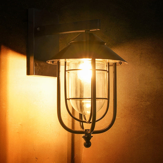 Vivolux | Schwarze Halbkapsel-Wandlaterne Landhausstil Klarglas 1 Glühbirne Außen Wandmontierte Lampe