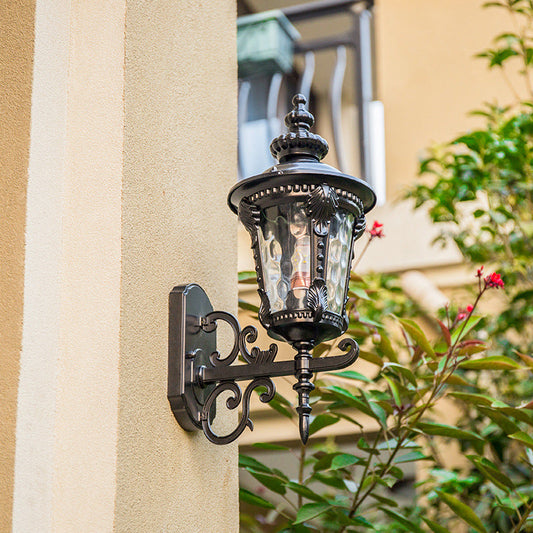 Vivolux | Schwarz/Messing Kegelförmige Wandleuchte Retro Genoppte Glas 1 Kopf Klein/Groß Patio Wandmontierte Lampe