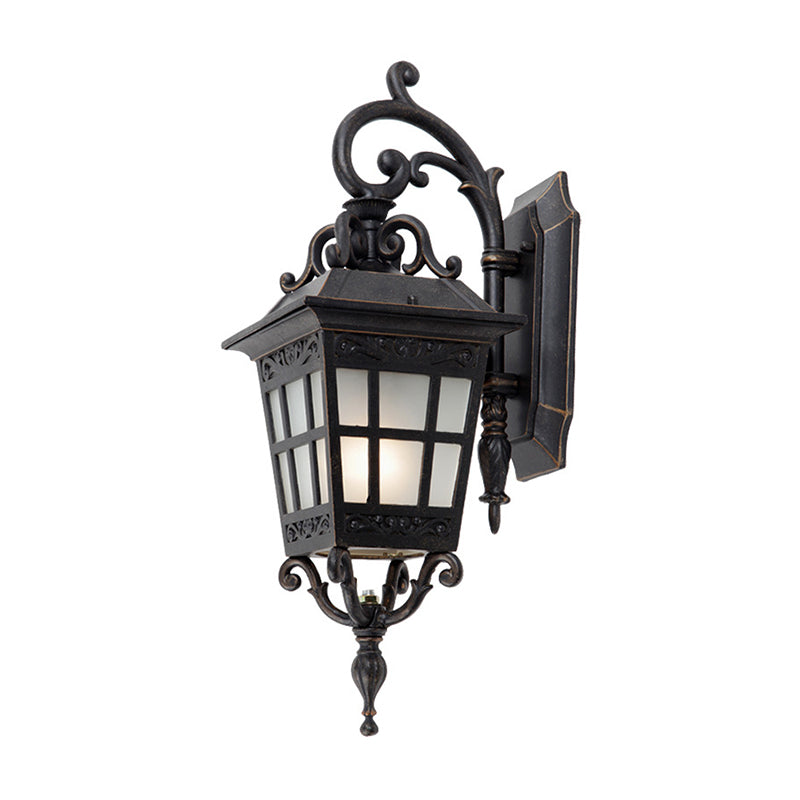 Vivolux | Vintage Lantern Wandleuchte Einfache Mattweiße Glas Außenmontage mit Scrollarm in Schwarz
