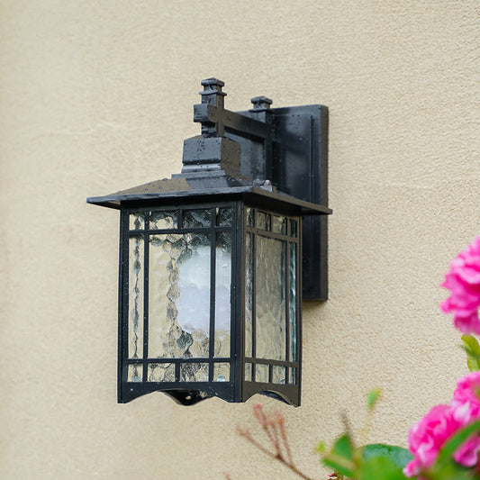 Vivolux | Rechthoekige Tuin Wandlamp Kit Antiek Waterglas 1 Gloeilamp Zwart/Brass Wandlamp Armatuur