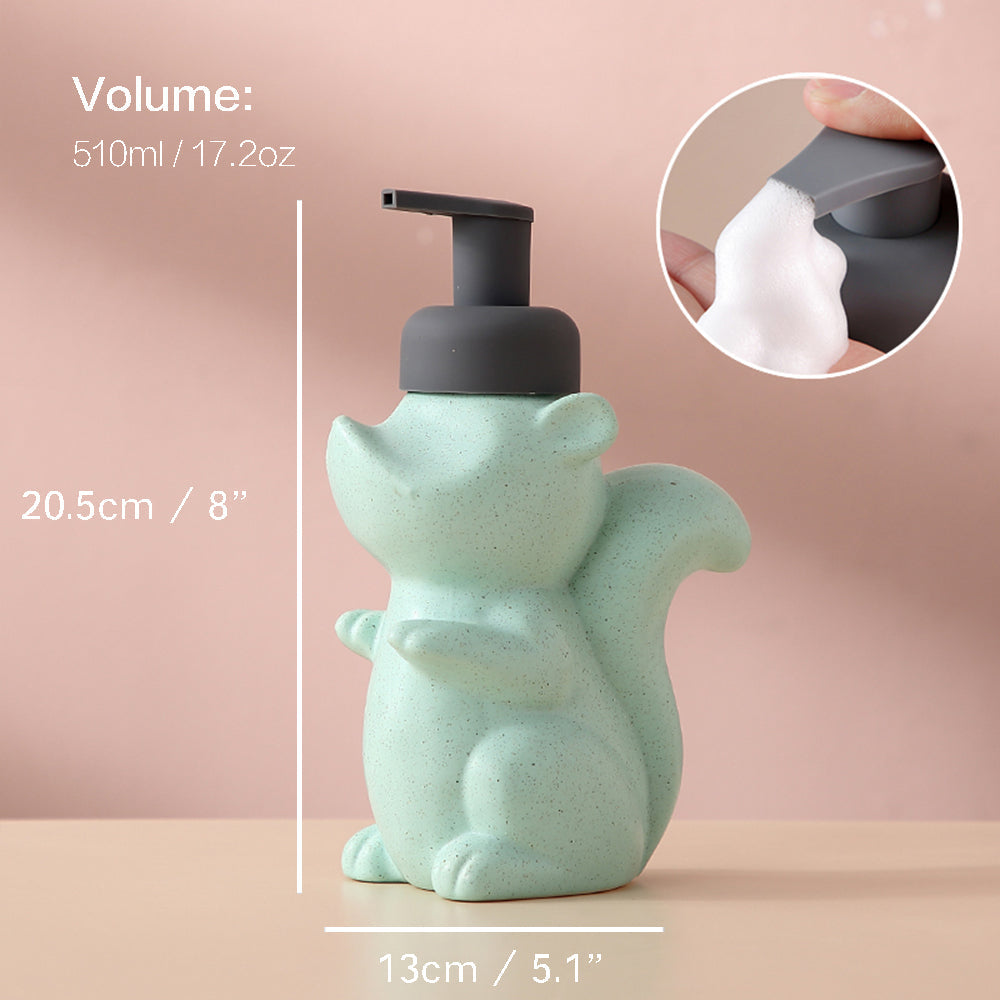 Vivolux | Keramischer Seifenspender, Eichhörnchen Schaum-Pumpen Badezimmerflasche, Tierdesign, nachfüllbare wiederverwendbare Lotion-Pumpe für Badezimmer Küche, 510ml/17,2oz