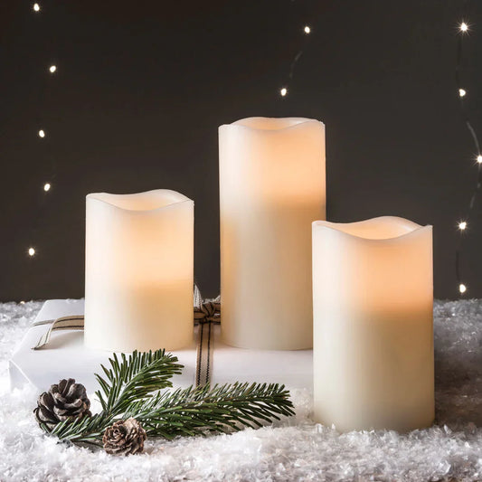 Vivolux | Set mit 3 hohen flammenlosen Wachs-LED-Kerzen