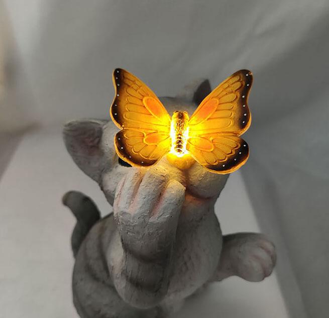 Vivolux | SolarPurr Gartenleuchte | LED-Katzenfigur mit Schmetterling | Solarbetrieben | Wetterfest | Dekoration für Außenbereiche