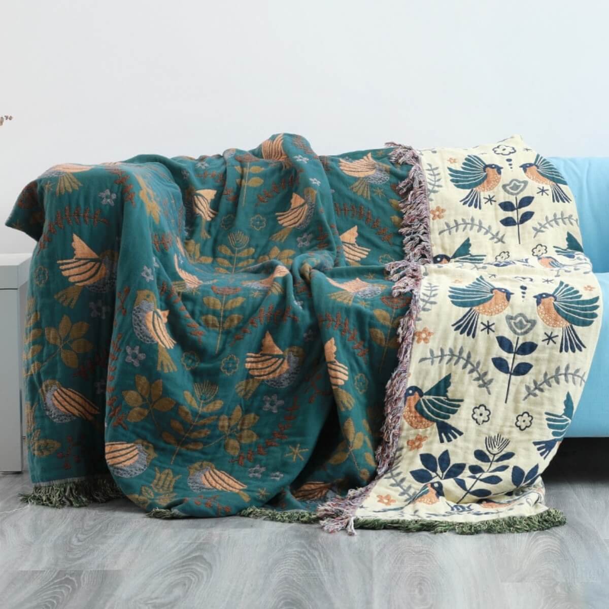 Vivolux | Reversible Skandinavische Vogelwurfdecke