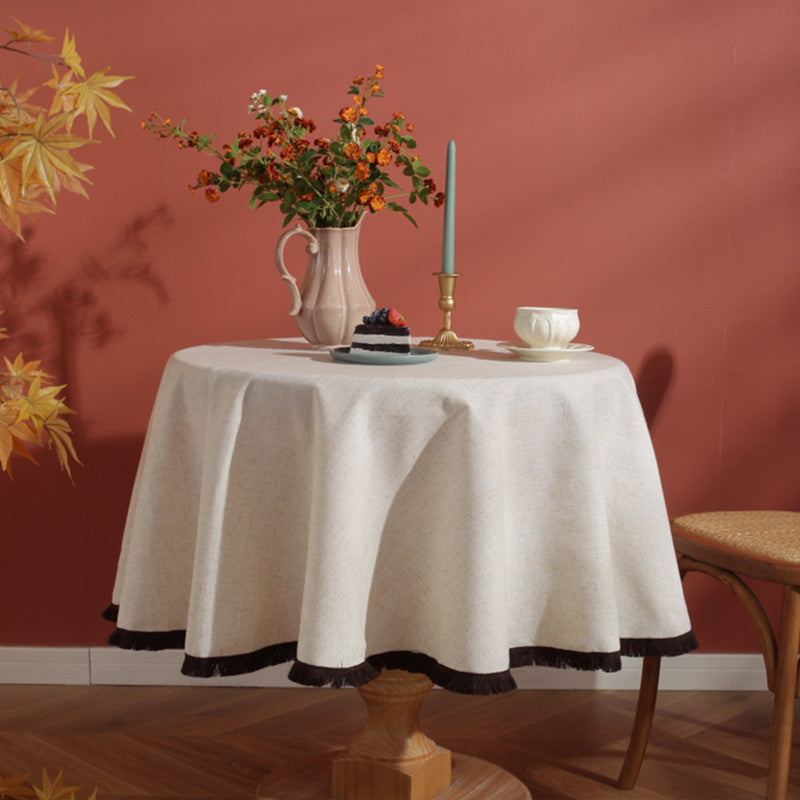 Vivolux | Minimalistische Leinen Quasten Tischdecke Natur Stil