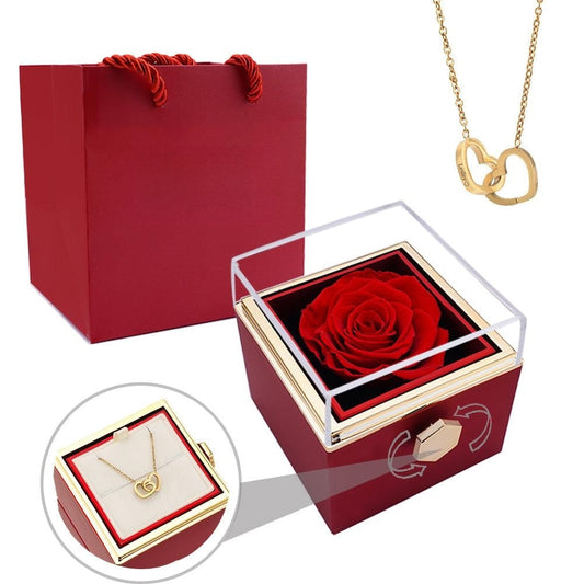 Vivolux | [Ideales Geschenk] Ewige Rosenbox - Mit gravierter Halskette & künstlicher Rose
