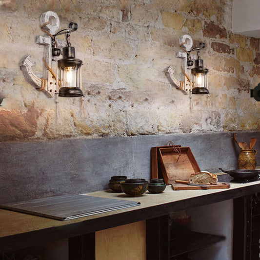 Vivolux | Vintage Anker LED Wandleuchte - Industrie Metall & Holz für Esszimmer/Wohnzimmer