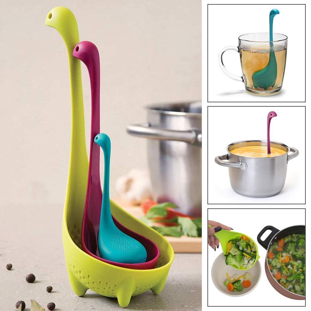 Nettes Loch Nessie Monster Set Sieb, Suppenlöffel, Teesieb