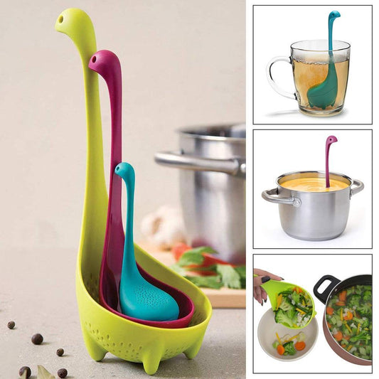 Nettes Loch Nessie Monster Set Sieb, Suppenlöffel, Teesieb