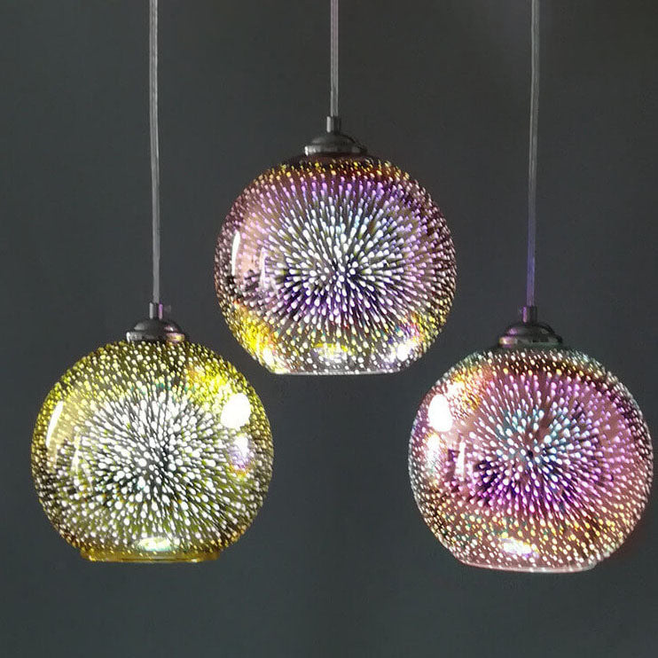 Vivolux | Moderne kreative 3D bunte Feuerwerk Glas 1-Licht Kuppel Pendelleuchte