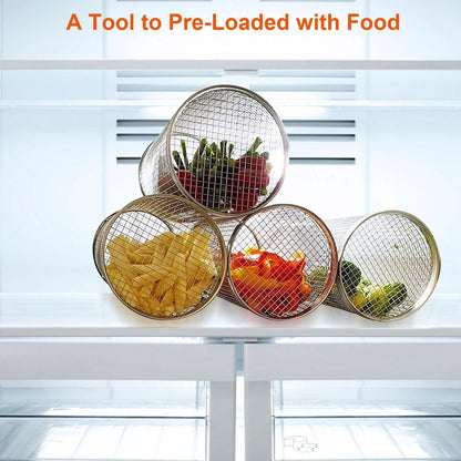 Vivolux | 2-teilig: Tragbarer BBQ Rollkorb Runder Edelstahlgrill