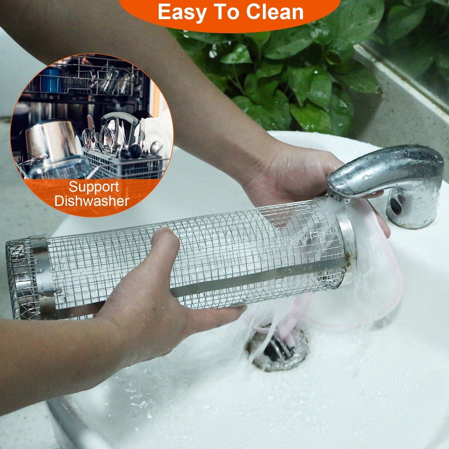 Vivolux | 2-teilig: Tragbarer BBQ Rollkorb Runder Edelstahlgrill