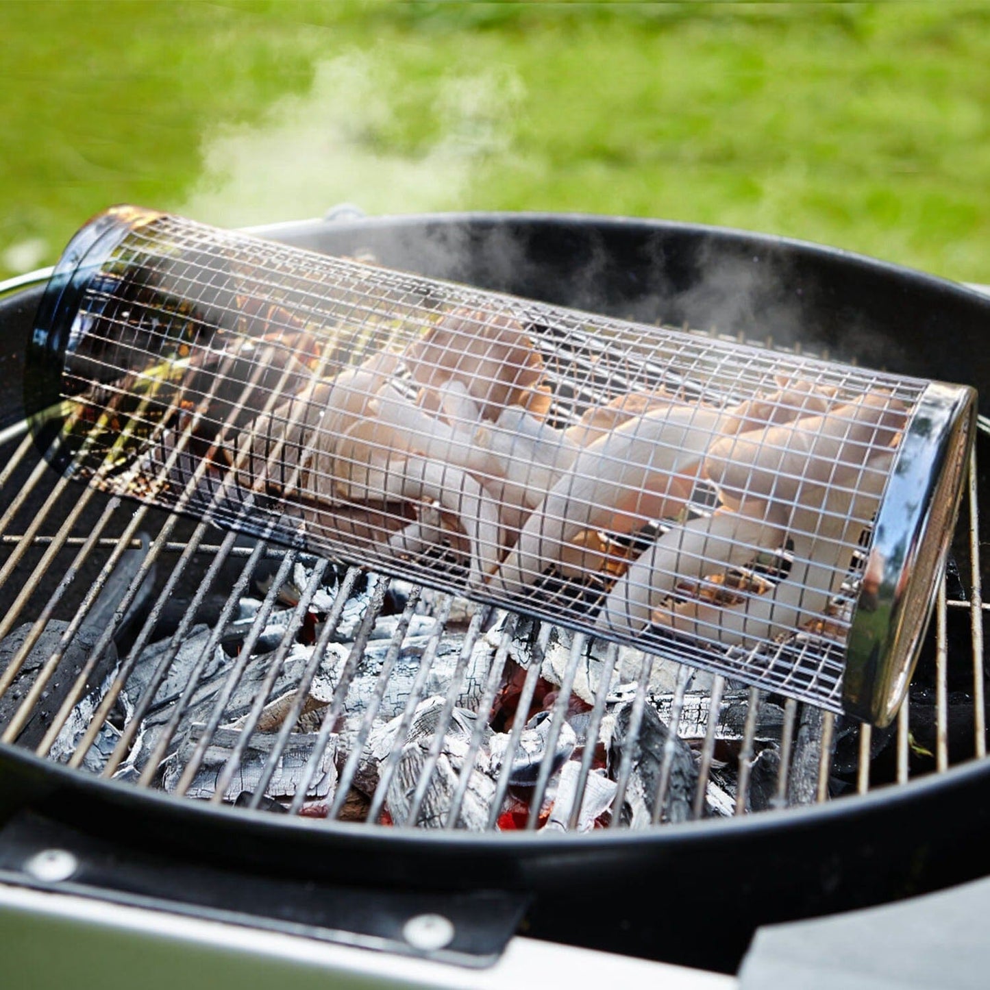 Vivolux | 2-teilig: Tragbarer BBQ Rollkorb Runder Edelstahlgrill