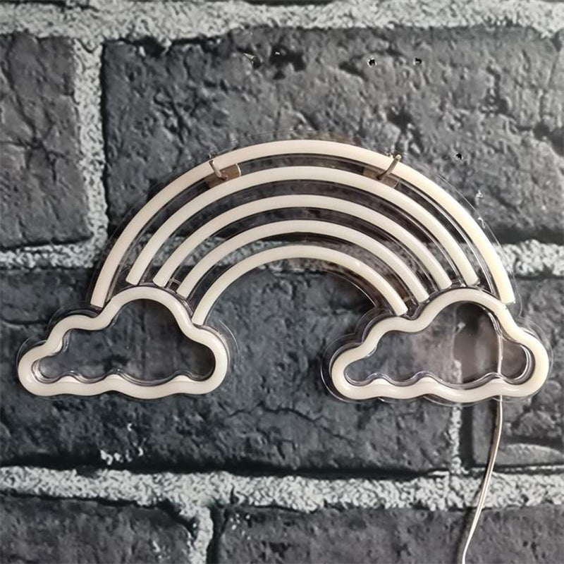 Vivolux | LED Schlafzimmer Nachtbeleuchtung Cartoon Weiße Nachttischlampe mit Regenbogen Kunststoffschirm