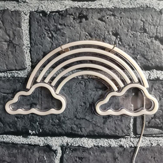 Vivolux | LED Schlafzimmer Nachtbeleuchtung Cartoon Weiße Nachttischlampe mit Regenbogen Kunststoffschirm