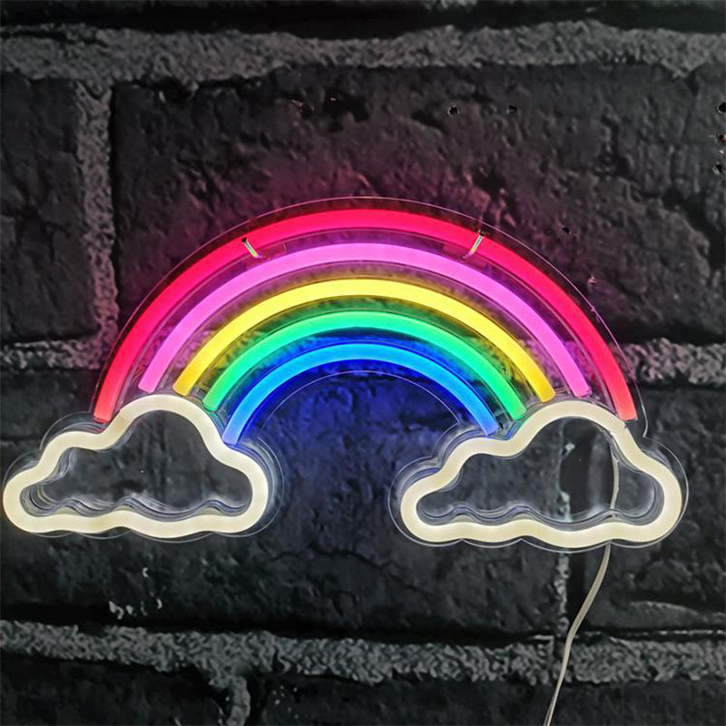 Vivolux | LED Schlafzimmer Nachtbeleuchtung Cartoon Weiße Nachttischlampe mit Regenbogen Kunststoffschirm