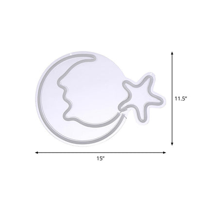 Vivolux | Maanskijn en Ster Kinderen Kamer Nachtlamp Plastic LED Creatieve Nachtkastverlichting in Wit met USB Stekkerkabel