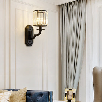 Vivolux | 1 Kopf Wandmontage Lichtarmatur Ländliche Trommel Facettiert Kristall Wandleuchte Sconces in Schwarz