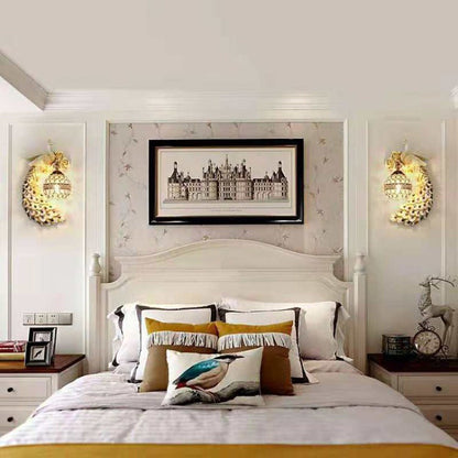 Vivolux | 1-Licht Wandleuchte Klassische Kristall Sphärische Wandleuchte mit Harzkörper Pfau Rückplatte