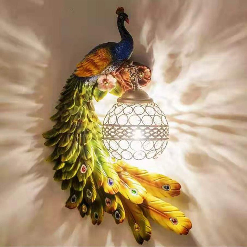 Vivolux | Hars Wandlamp Sconces Pauw 1 Licht Traditionele Wandmontage Lamp met Globe Kristal Ingebedde Schaduw