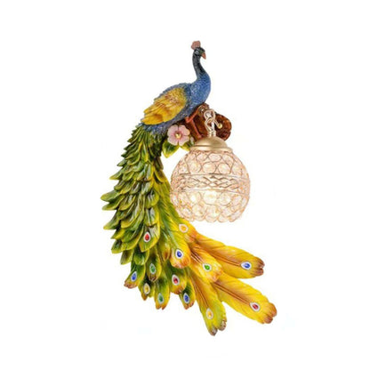 Vivolux | Hars Wandlamp Sconces Pauw 1 Licht Traditionele Wandmontage Lamp met Globe Kristal Ingebedde Schaduw