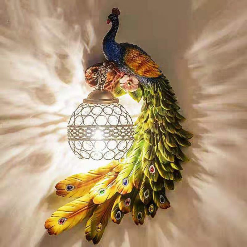 Vivolux | Hars Wandlamp Sconces Pauw 1 Licht Traditionele Wandmontage Lamp met Globe Kristal Ingebedde Schaduw