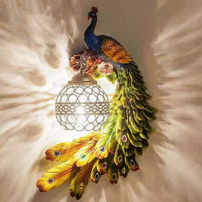 Vivolux | Hars Wandlamp Sconces Pauw 1 Licht Traditionele Wandmontage Lamp met Globe Kristal Ingebedde Schaduw